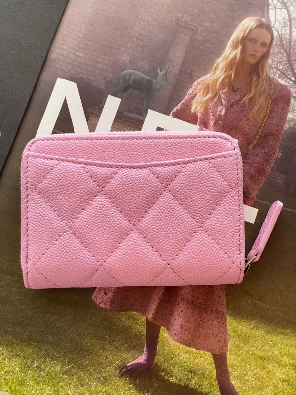CHANEL 23粉色ㄇ字零錢卡包 荔枝皮淡金釦 buywithada,france,全球代購,歐洲,exquisite,quality goods,posh,fancy,luxurious