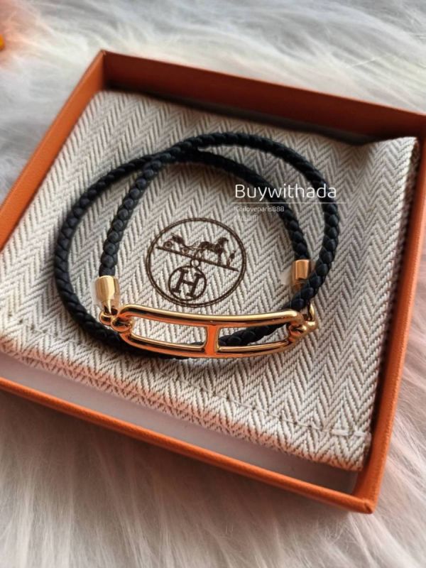 HERMES 豬鼻編織雙層手鏈 黑金 T3 buywithada,france,全球代購,歐洲,exquisite,quality goods,posh,fancy,luxurious