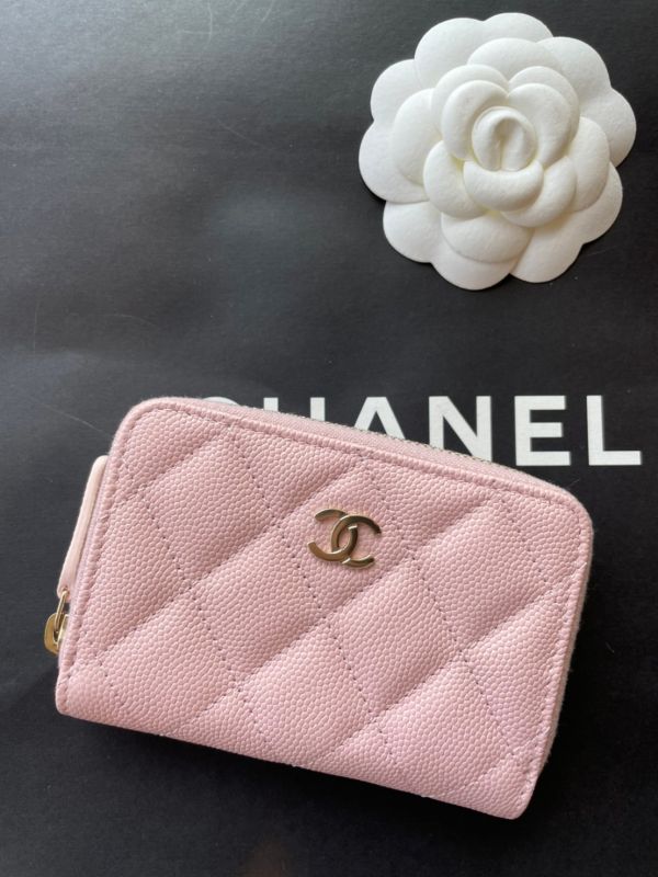 CHANEL 櫻花粉色 荔枝金釦 零錢卡包 全球代購,歐洲精品,buy with ada
