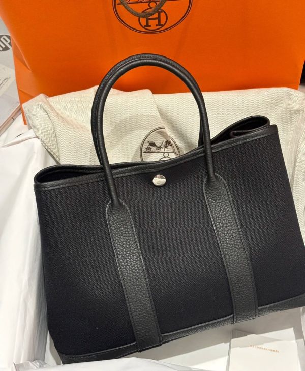 HERMES GARDEN PARTY 30 全黑帆布拚接 buywithada,france,全球代購,歐洲,exquisite,quality goods,posh,fancy,luxurious