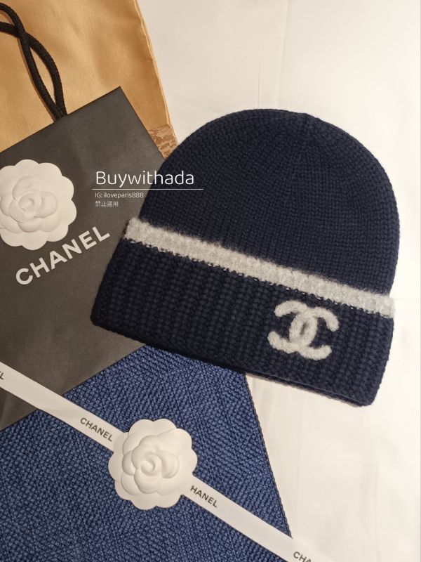 CHANEL 23K 毛毛滾邊冷毛帽 深藍色淺灰雙C buywithada,france,全球代購,歐洲,exquisite,quality goods,posh,fancy,luxurious