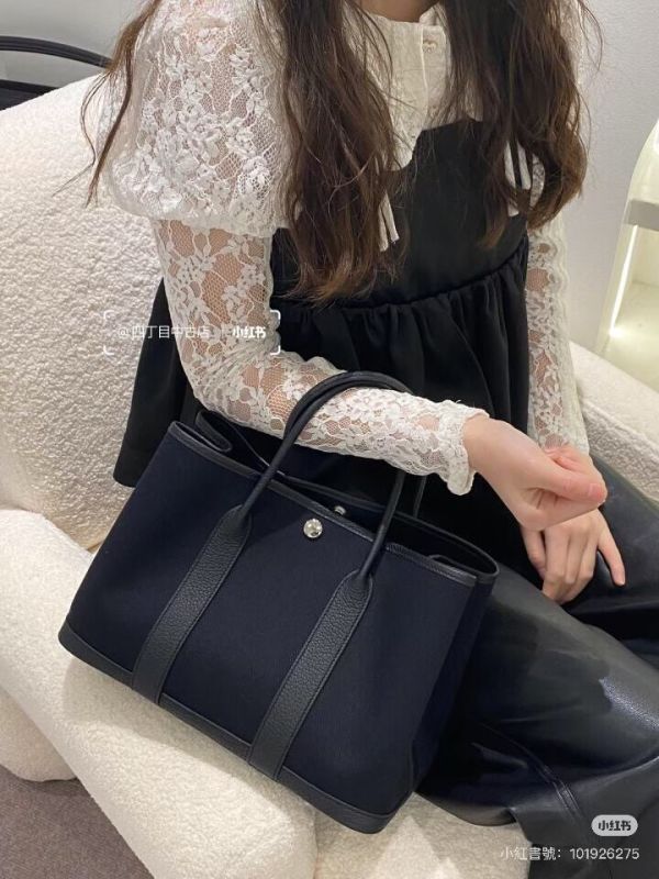 HERMES GARDEN PARTY 30 全黑帆布拚接 buywithada,france,全球代購,歐洲,exquisite,quality goods,posh,fancy,luxurious