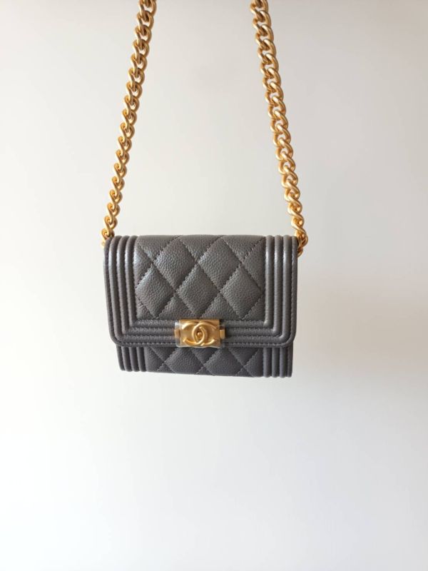 CHANEL BOY 灰色復古金釦 雙層 鏈條包/小廢包 buywithada,france,全球代購,歐洲,exquisite,quality goods,posh,fancy,luxurious