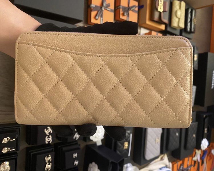 CHANEL 奶茶金釦長夾 精品代購,chanel
