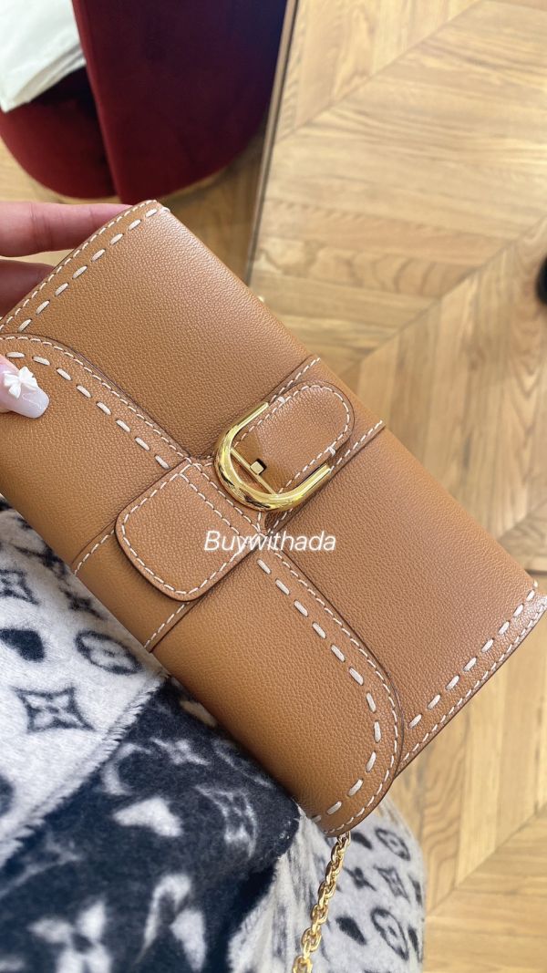 Delvaux Brillant Long wallet on Chain Surpiqué WOC 大象灰/金棕 buywithada,france,全球代購,歐洲,exquisite,quality goods,posh,fancy,luxurious