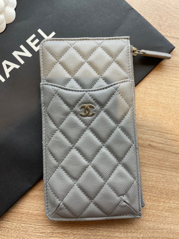 CHANEL 手機包/多功能手拿包 灰色荔枝皮 新色 康朋總店白盒 