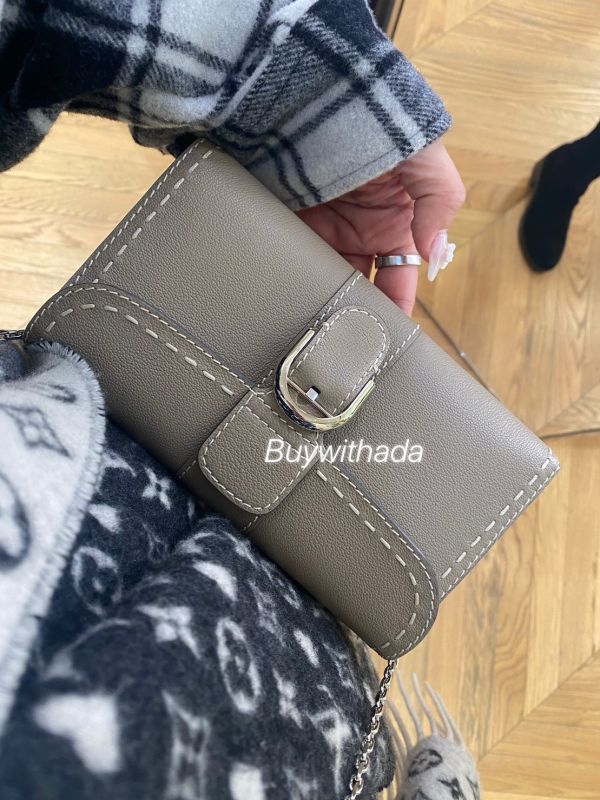 Delvaux Brillant Long wallet on Chain Surpiqué WOC 大象灰/金棕 buywithada,france,全球代購,歐洲,exquisite,quality goods,posh,fancy,luxurious
