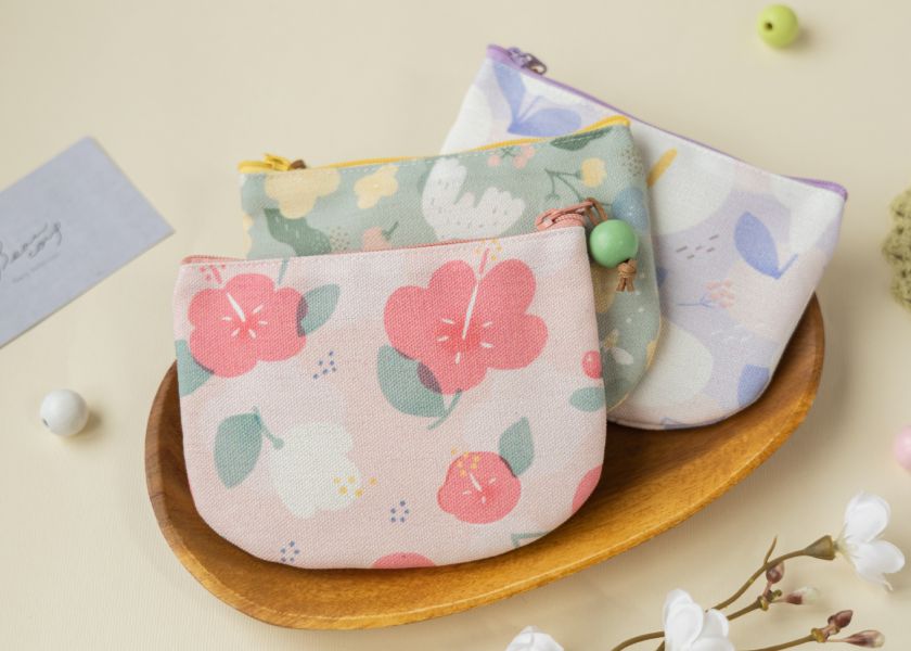 【朱槿-圓底零錢包】卡片收納 / 小物包 Round bottom coin purse 小錢包,零錢包,鑰匙包,小物袋,隨身包袋,原創印花,牽牛花,禮物,婚禮小物
