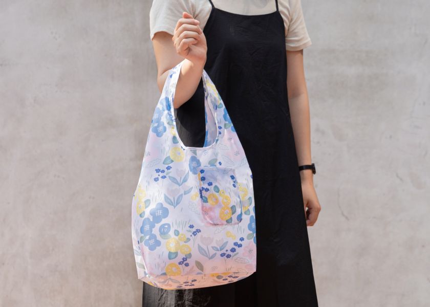 【花園走走-優雅寬底購物袋】環保提袋 / 可摺疊收納 Elegant Wide-Bottom Shopping Bag 購物袋,外出袋,原創印花,牽牛花,禮物,聖誕禮物,生日禮物,交換禮物