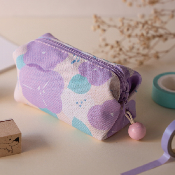 【牽牛花-方塊酥包】大開口 / 小物收納 Small square pouch 小錢包,零錢包,鑰匙包,小物袋,隨身包袋,原創印花,牽牛花,禮物,婚禮小物