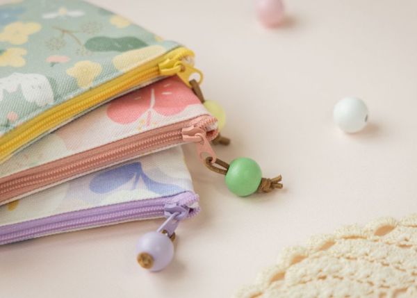 【海芋-粉紫-圓底零錢包】卡片收納 / 小物包 Round bottom coin purse 小錢包,零錢包,鑰匙包,小物袋,隨身包袋,原創印花,牽牛花,禮物,婚禮小物
