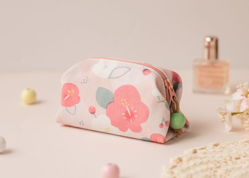 【朱槿-方塊酥包】大開口 / 小物收納 Small square pouch 小錢包,零錢包,鑰匙包,小物袋,隨身包袋,原創印花,牽牛花,禮物,婚禮小物