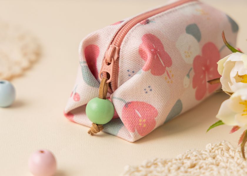 【朱槿-方塊酥包】大開口 / 小物收納 Small square pouch 小錢包,零錢包,鑰匙包,小物袋,隨身包袋,原創印花,牽牛花,禮物,婚禮小物