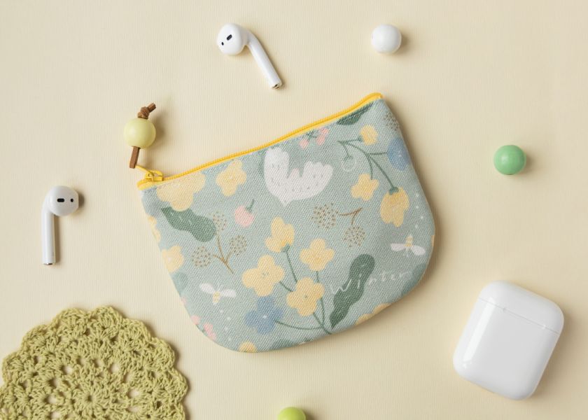 【抹茶冬之嵐-圓底零錢包】卡片收納 / 小物包 Round bottom coin purse 小錢包,零錢包,鑰匙包,小物袋,隨身包袋,原創印花,牽牛花,禮物,婚禮小物