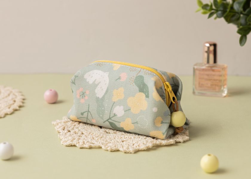 【抹茶冬之嵐-方塊酥包】大開口 / 小物收納 Small square pouch 小錢包,零錢包,鑰匙包,小物袋,隨身包袋,原創印花,牽牛花,禮物,婚禮小物