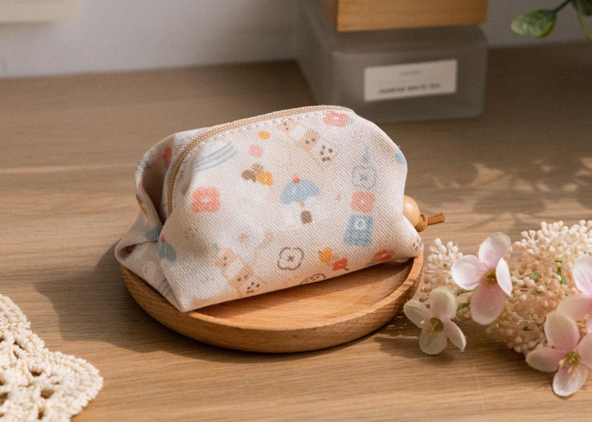 【台灣小吃-方塊酥包】大開口 / 小物收納 Small square pouch 小錢包,零錢包,鑰匙包,小物袋,隨身包袋,原創印花,太陽花,禮物,婚禮小物