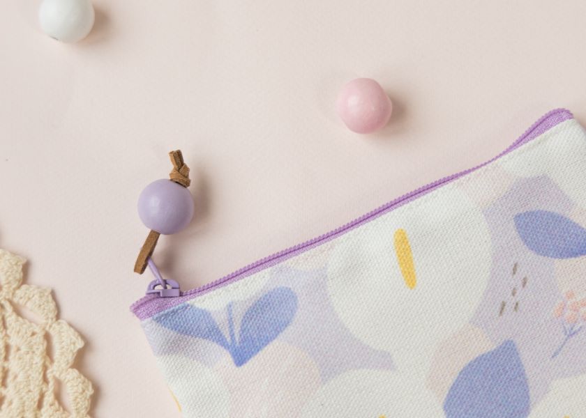 【海芋-粉紫-圓底零錢包】卡片收納 / 小物包 Round bottom coin purse 小錢包,零錢包,鑰匙包,小物袋,隨身包袋,原創印花,牽牛花,禮物,婚禮小物