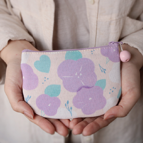 【牽牛花-圓底零錢包】卡片收納 / 小物包 Round bottom coin purse 小錢包,零錢包,鑰匙包,小物袋,隨身包袋,原創印花,牽牛花,禮物,婚禮小物