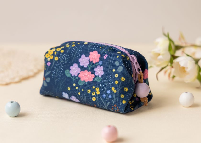 【鄉間走走-湛藍-方塊酥包】大開口 / 小物收納 Small square pouch 小錢包,零錢包,鑰匙包,小物袋,隨身包袋,原創印花,牽牛花,禮物,婚禮小物