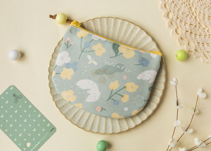 【抹茶冬之嵐-圓底零錢包】卡片收納 / 小物包 Round bottom coin purse 小錢包,零錢包,鑰匙包,小物袋,隨身包袋,原創印花,牽牛花,禮物,婚禮小物