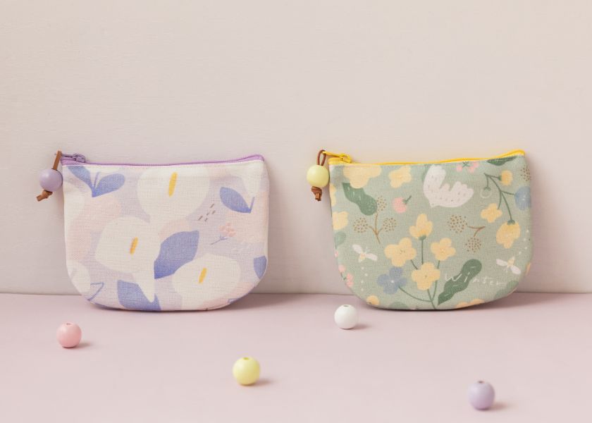 【抹茶冬之嵐-圓底零錢包】卡片收納 / 小物包 Round bottom coin purse 小錢包,零錢包,鑰匙包,小物袋,隨身包袋,原創印花,牽牛花,禮物,婚禮小物
