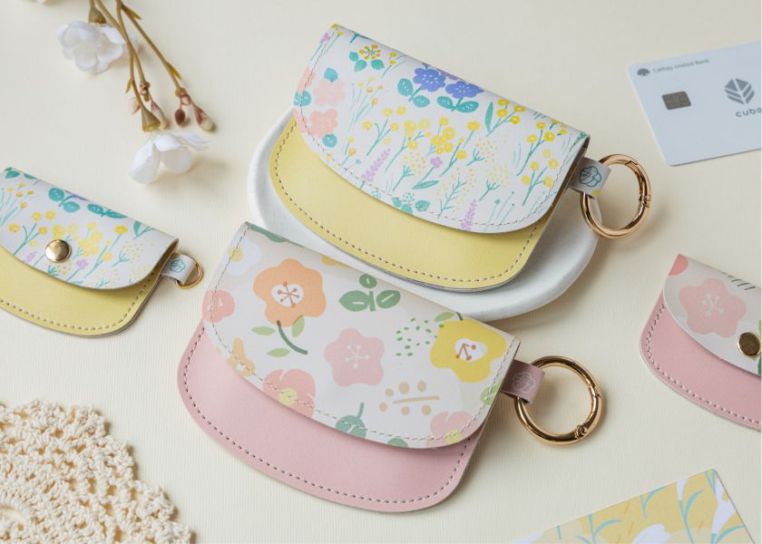 【春日合奏-花漾零錢卡包】皮革卡夾 / 子母零錢包 Floral Coin and Card Wallet 小錢包,零錢包,鑰匙包,小物袋,隨身包袋,原創印花,牽牛花,禮物,婚禮小物