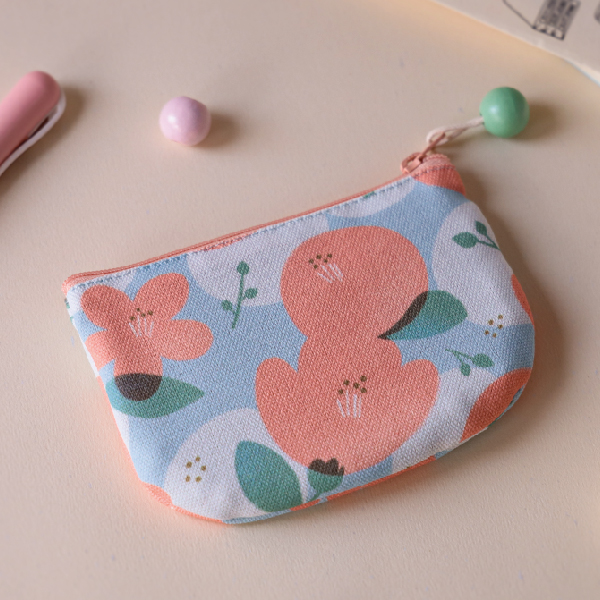 【木棉花-圓底零錢包】卡片收納 / 小物包 Round bottom coin purse 小錢包,零錢包,鑰匙包,小物袋,隨身包袋,原創印花,木棉花,禮物,婚禮小物