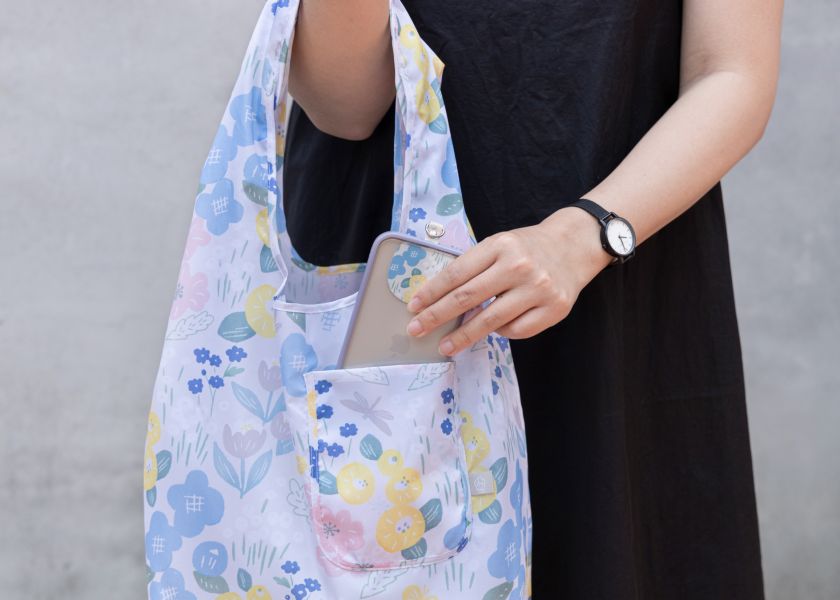 【花園走走-優雅寬底購物袋】環保提袋 / 可摺疊收納 Elegant Wide-Bottom Shopping Bag 購物袋,外出袋,原創印花,牽牛花,禮物,聖誕禮物,生日禮物,交換禮物