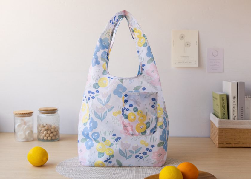 【花園走走-優雅寬底購物袋】環保提袋 / 可摺疊收納 Elegant Wide-Bottom Shopping Bag 購物袋,外出袋,原創印花,牽牛花,禮物,聖誕禮物,生日禮物,交換禮物