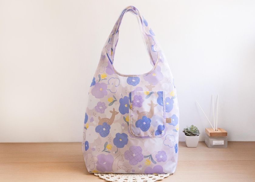 【花鹿踏春-優雅寬底購物袋】環保提袋 / 可摺疊收納 Elegant Wide-Bottom Shopping Bag 購物袋,外出袋,原創印花,牽牛花,禮物,聖誕禮物,生日禮物,交換禮物