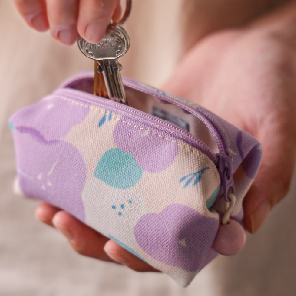 【牽牛花-方塊酥包】大開口 / 小物收納 Small square pouch 小錢包,零錢包,鑰匙包,小物袋,隨身包袋,原創印花,牽牛花,禮物,婚禮小物