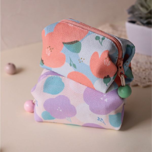 【木棉花-方塊酥包】大開口 / 小物收納 Small square pouch 小錢包,零錢包,鑰匙包,小物袋,隨身包袋,原創印花,木棉,禮物,婚禮小物