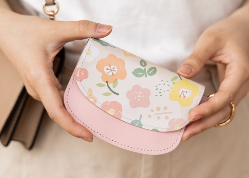 【春日合奏-花漾零錢卡包】皮革卡夾 / 子母零錢包 Floral Coin and Card Wallet 小錢包,零錢包,鑰匙包,小物袋,隨身包袋,原創印花,牽牛花,禮物,婚禮小物