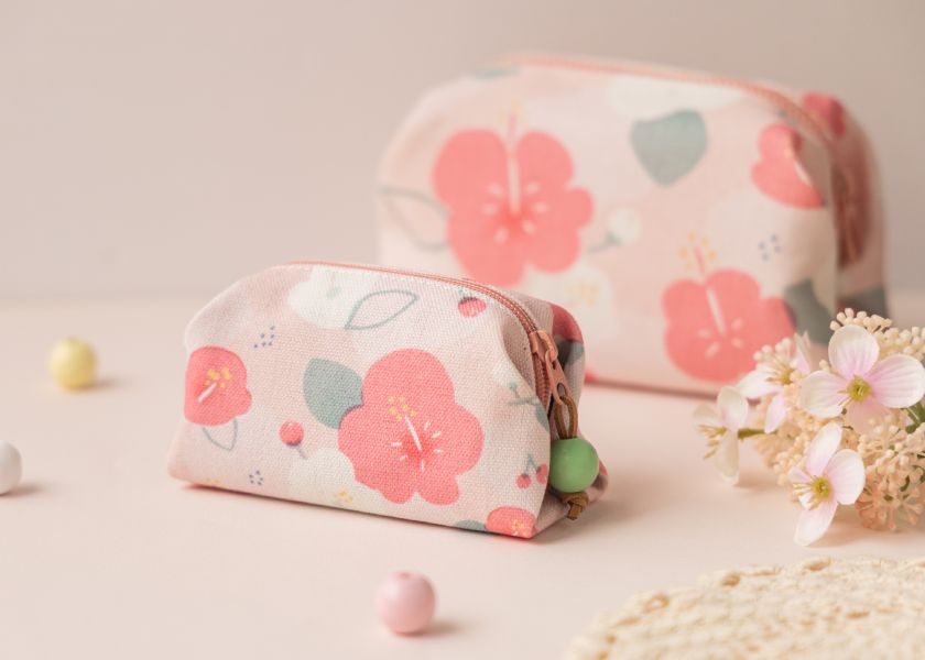 【朱槿-方塊酥包】大開口 / 小物收納 Small square pouch 小錢包,零錢包,鑰匙包,小物袋,隨身包袋,原創印花,牽牛花,禮物,婚禮小物