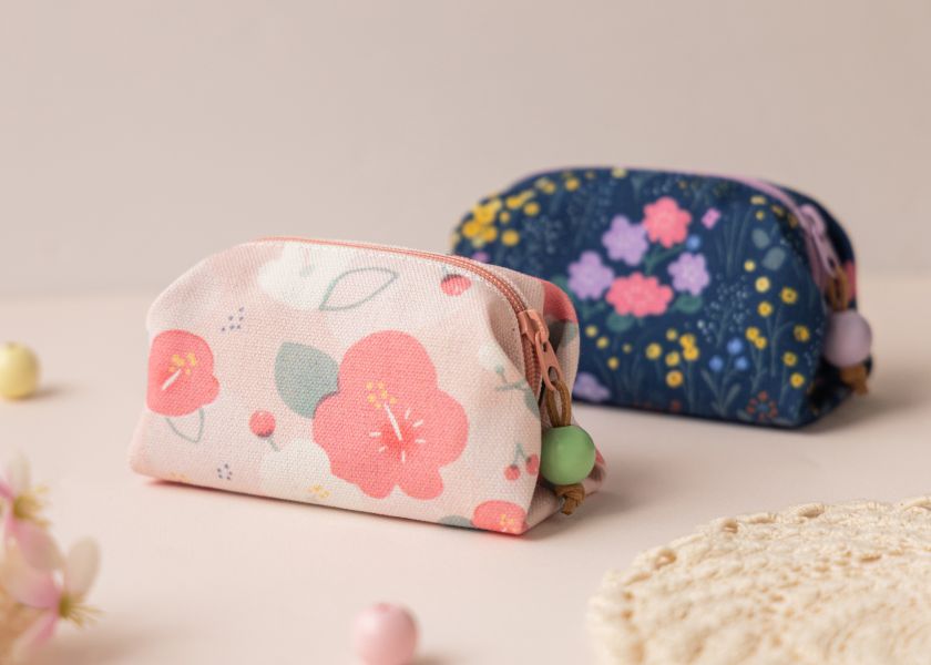 【朱槿-方塊酥包】大開口 / 小物收納 Small square pouch 小錢包,零錢包,鑰匙包,小物袋,隨身包袋,原創印花,牽牛花,禮物,婚禮小物