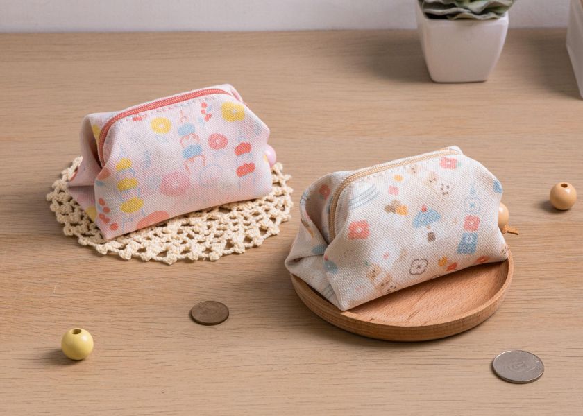 【台灣小吃-方塊酥包】大開口 / 小物收納 Small square pouch 小錢包,零錢包,鑰匙包,小物袋,隨身包袋,原創印花,太陽花,禮物,婚禮小物