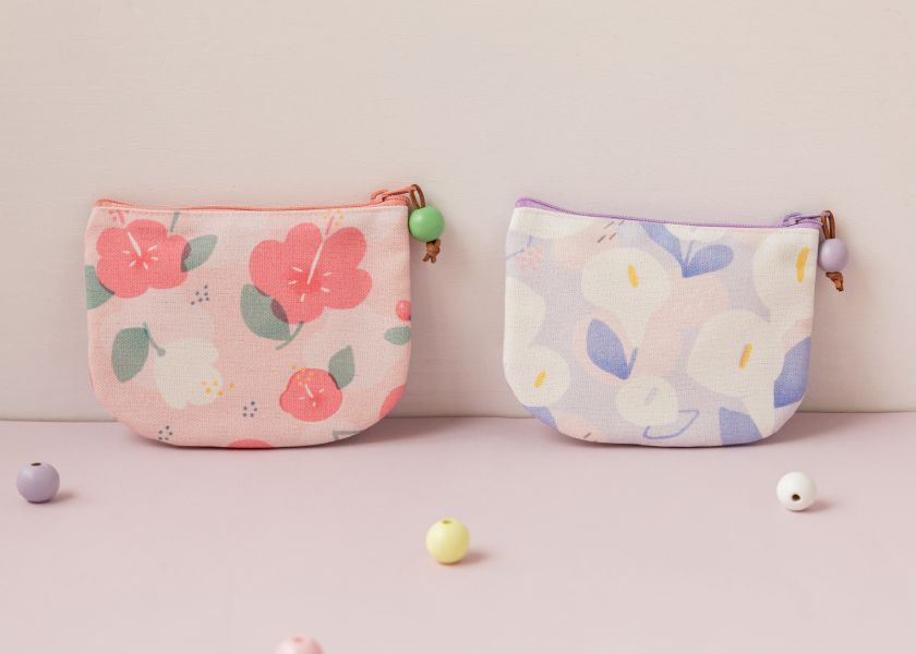 【朱槿-圓底零錢包】卡片收納 / 小物包 Round bottom coin purse 小錢包,零錢包,鑰匙包,小物袋,隨身包袋,原創印花,牽牛花,禮物,婚禮小物