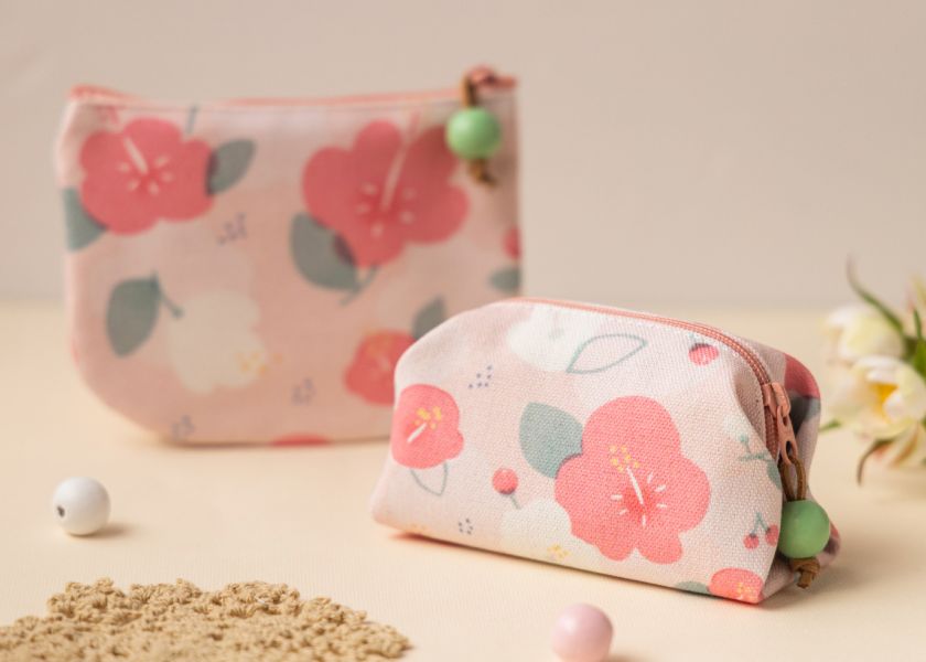 【朱槿-方塊酥包】大開口 / 小物收納 Small square pouch 小錢包,零錢包,鑰匙包,小物袋,隨身包袋,原創印花,牽牛花,禮物,婚禮小物