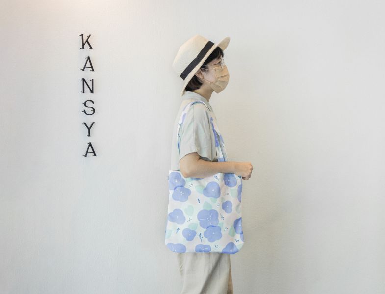 【牽牛花-圓底肩背袋】大容量 / 印花提袋 原創印花,牽牛花,禮物,生日禮物,收納,收納袋,外出袋,購物袋,手提袋,肩背袋