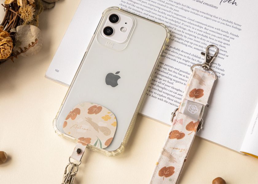 【秋之詩-花漾手機背帶】可調整長度 / 頸掛斜背兩用 Phone strap with card 印花,手機背帶,手機配件,手機夾片,禮物,生日禮物,聖誕禮物,交換禮物,3C周邊