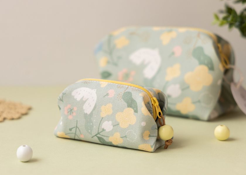 【抹茶冬之嵐-方塊酥包】大開口 / 小物收納 Small square pouch 小錢包,零錢包,鑰匙包,小物袋,隨身包袋,原創印花,牽牛花,禮物,婚禮小物