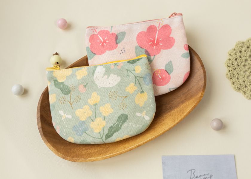 【抹茶冬之嵐-圓底零錢包】卡片收納 / 小物包 Round bottom coin purse 小錢包,零錢包,鑰匙包,小物袋,隨身包袋,原創印花,牽牛花,禮物,婚禮小物