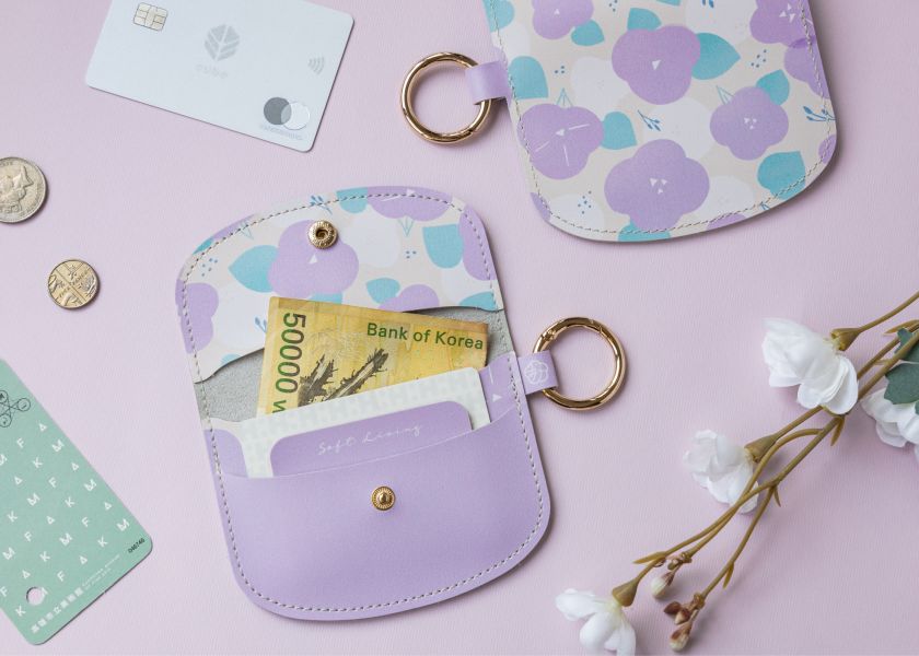 【牽牛花-花漾零錢卡包】皮革卡夾 / 子母零錢包 Floral Coin and Card Wallet 小錢包,零錢包,鑰匙包,小物袋,隨身包袋,原創印花,牽牛花,禮物,婚禮小物