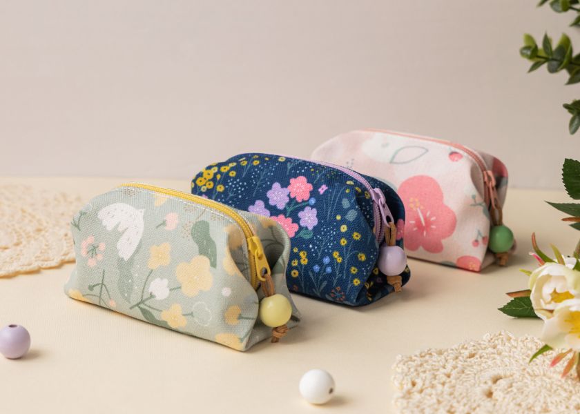 【抹茶冬之嵐-方塊酥包】大開口 / 小物收納 Small square pouch 小錢包,零錢包,鑰匙包,小物袋,隨身包袋,原創印花,牽牛花,禮物,婚禮小物