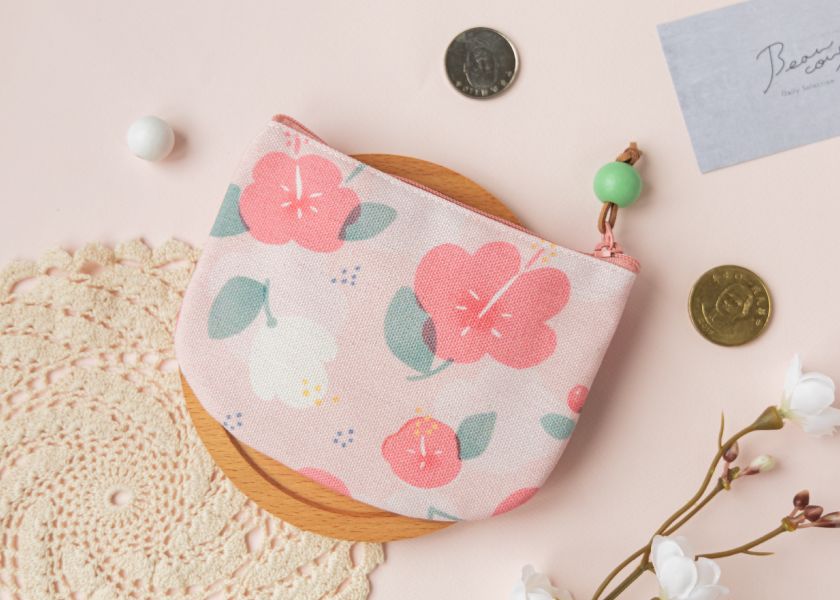 【朱槿-圓底零錢包】卡片收納 / 小物包 Round bottom coin purse 小錢包,零錢包,鑰匙包,小物袋,隨身包袋,原創印花,牽牛花,禮物,婚禮小物