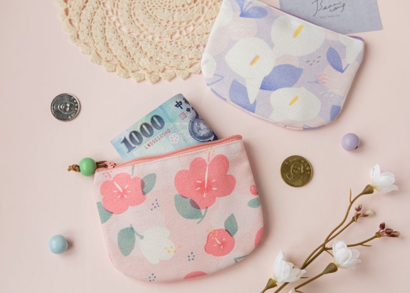 【朱槿-圓底零錢包】卡片收納 / 小物包 Round bottom coin purse 小錢包,零錢包,鑰匙包,小物袋,隨身包袋,原創印花,牽牛花,禮物,婚禮小物