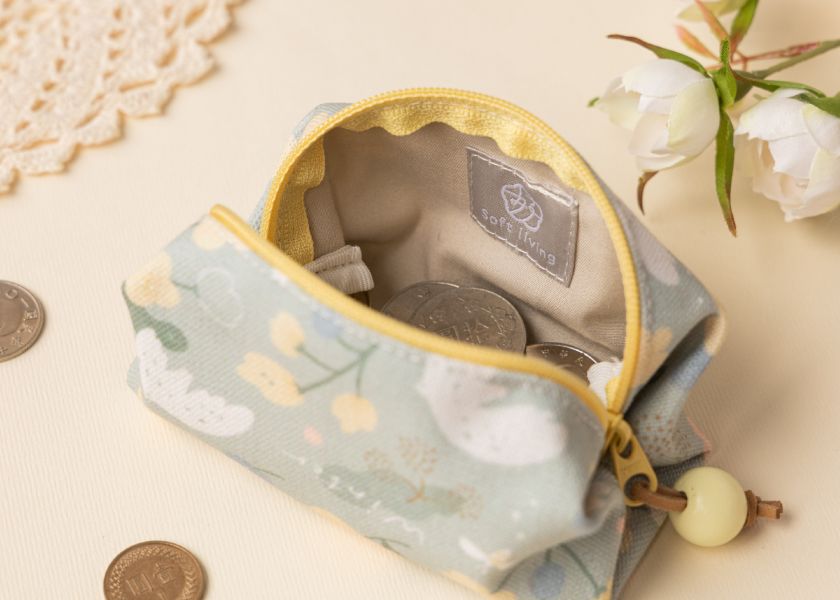 【抹茶冬之嵐-方塊酥包】大開口 / 小物收納 Small square pouch 小錢包,零錢包,鑰匙包,小物袋,隨身包袋,原創印花,牽牛花,禮物,婚禮小物