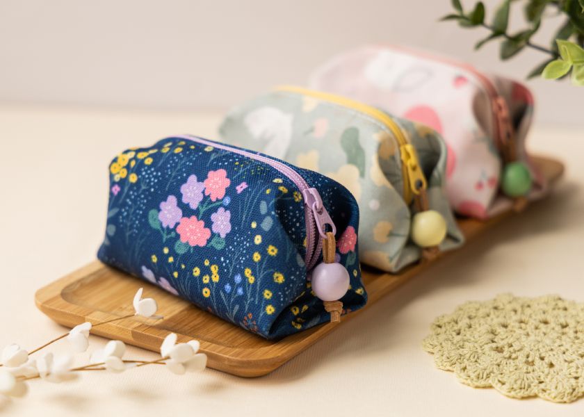 【鄉間走走-湛藍-方塊酥包】大開口 / 小物收納 Small square pouch 小錢包,零錢包,鑰匙包,小物袋,隨身包袋,原創印花,牽牛花,禮物,婚禮小物