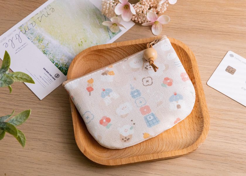 【台灣小吃-圓底零錢包】卡片收納 / 小物包 Round bottom coin purse 小錢包,零錢包,鑰匙包,小物袋,隨身包袋,原創印花,牽牛花,禮物,婚禮小物