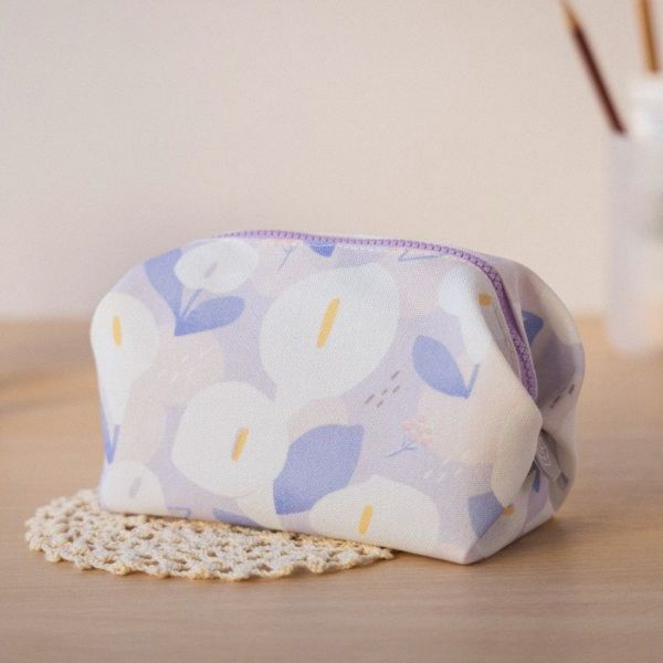 【海芋-粉紫-化妝包】大容量 / 收納包 Cosmetic bag 化妝包,小物袋,收納袋,隨身包袋,原創印花,海芋,禮物,母親節禮物,生日禮物